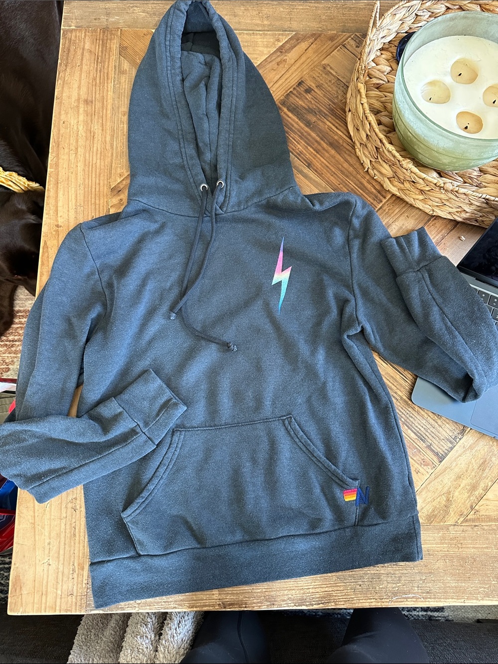 Aviator Nation Charcoal Hoodie with Rainbow Lightning